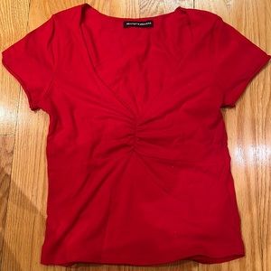 Brandy Melville Red Scrunched T-shirt (One Size)